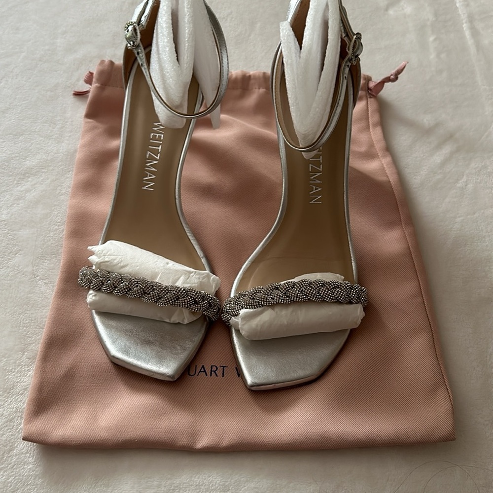 Authentic Stuart Weitzman Silver Sandals With Swa… - image 2